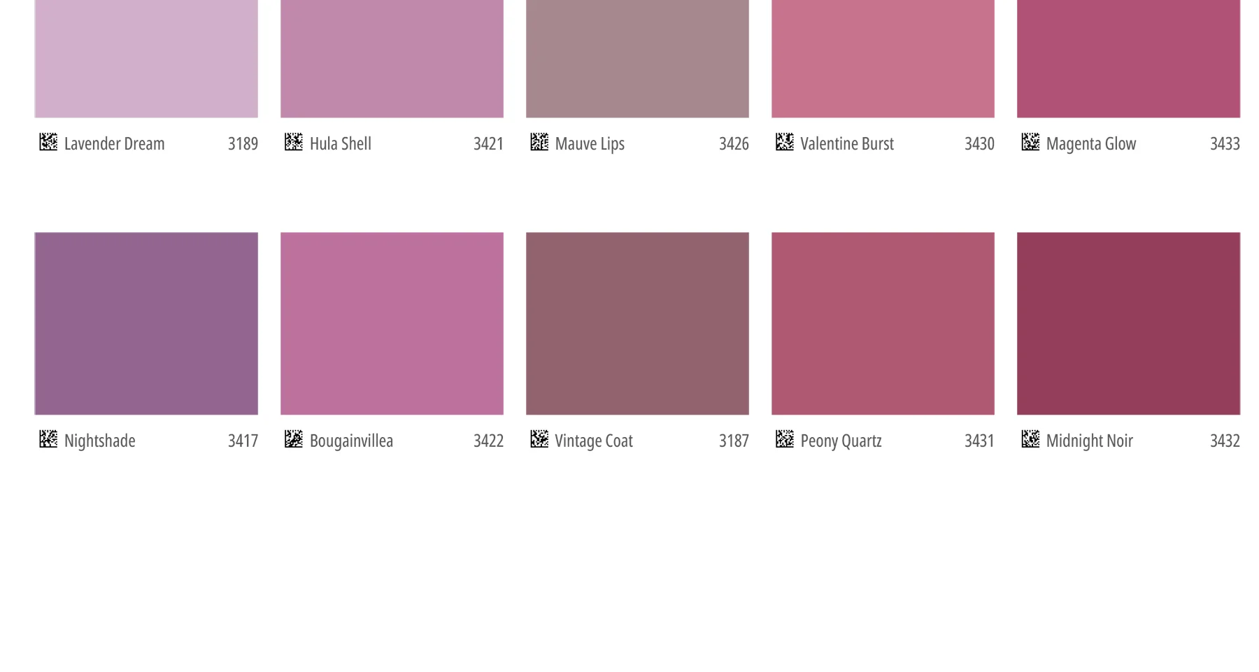 Các sắc mauve, magenta và tím đậm trong catalogue