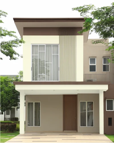 Mặt tiền be sáng và nâu trung tính phong cách tối giản