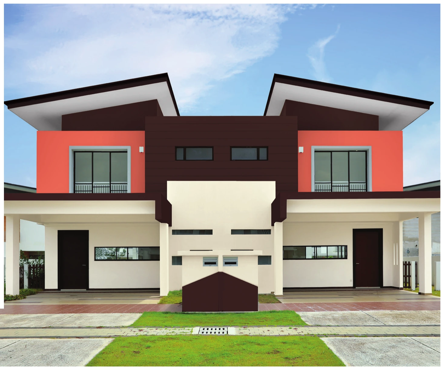 Biến thể mặt tiền với sắc đỏ trầm và nền sáng